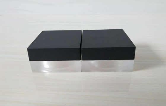 luxury 50ml black cap for  loose powder empty clear cream plastic jar seal square packaging