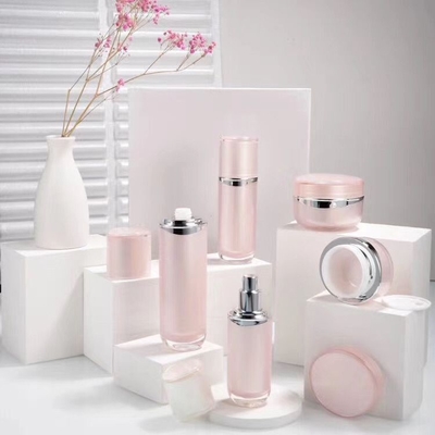 China manufacturer plastic cosmetic pink bottle sets cream jar 50ml 100ml lotion bottle jar set