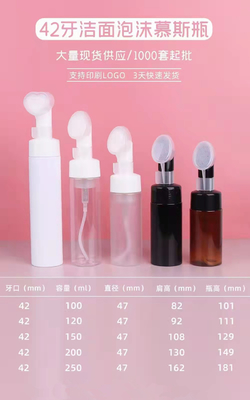 Facial Cosmetic Packaging 100ml 120ml 150ml 200ml 250ml PET Liquid Dispensers Soap Foam Pump Bottle with Brush