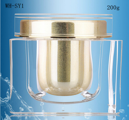 empty 200ml square skin care cosmetic  acrylic jar  with gold cap