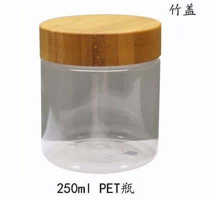 250ml (8.3oz )  PET  jar with bamboo lid ,250g cosmetic jar with wood cap