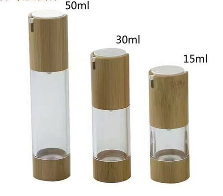 15ml 30ml 50ml cylindrical  finger tip cosmetic airless  with bamboo pump 1.06 oz cosmetic bottle