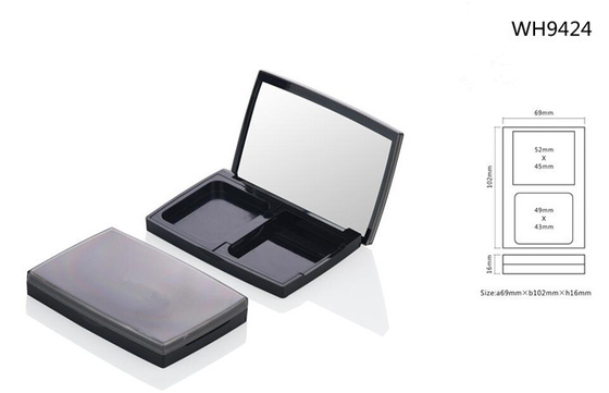 plastic square cosmetic compact power box with divided case  with 2 compartments