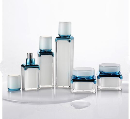 Blue Square thick Acrylic Cosmetic airless Bottles 15ml 30ml 50ml