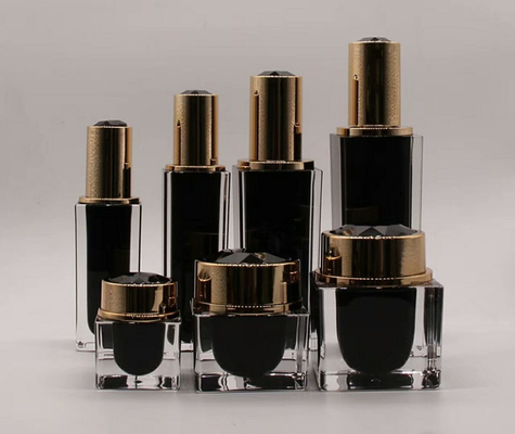 Wholesale Acrylic Luxury Square Men Cosmetic Package Black Plastic Bottles 15ml 30ml 50ml 120ml Acrylic Bottle Dis