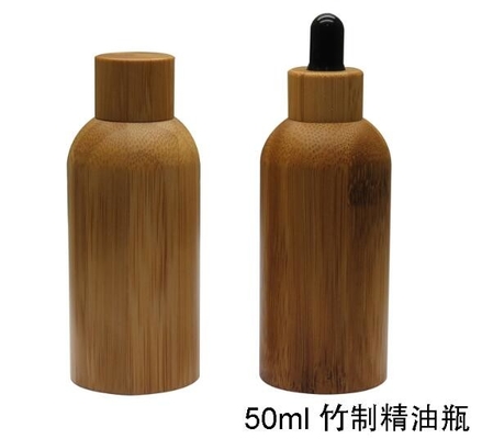 Luxury 50ml  natural bamboo lid cosmetic packaging  dropper glass bottle