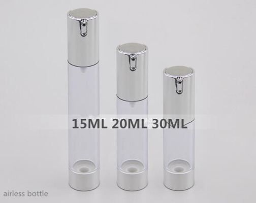 silver Airless Cosmetic Bottles with Pump Dispenser 15ml 20ml 30ml