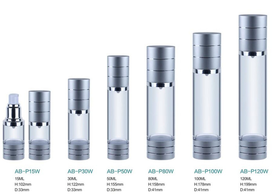 Wholesale Luxury silver 50ml cosmetic airless bottle with pump and aluminum cap
