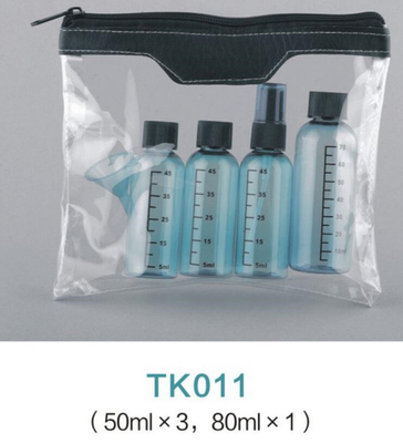 travel plastic bottles kit set with a clear PVC bag