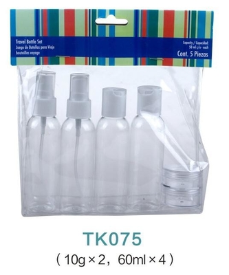 Wholesale transparent 60ml PET plastic bottleswith screw cap spray and 10ml PS plastic jar 6pcs travel