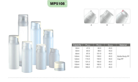 30ML 50ML 80ML 100ML 120ML 135ML 150ML 200ML PP airless bottle with snap on top for skin cream cosmetic packaging