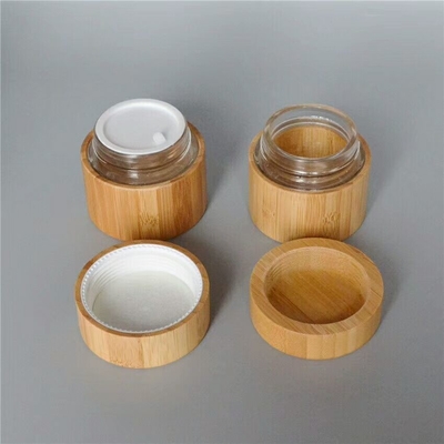 Eco-friendly custom made cosmetic packaging bamboo cream glass jar
