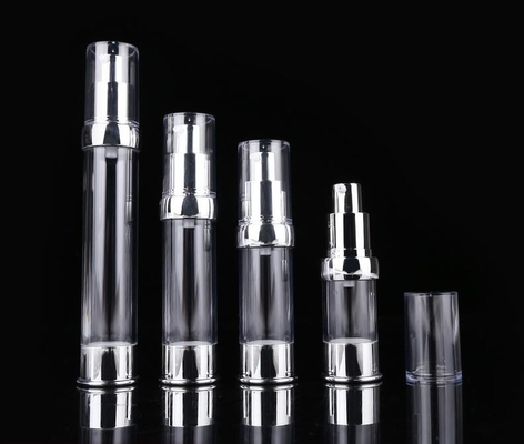 China Supplier Silver Luxury Plastic Cosmetic Bottle 10ml 15ml 20ml 30ml Empty Airless Plastic Serum Pump Dispenser