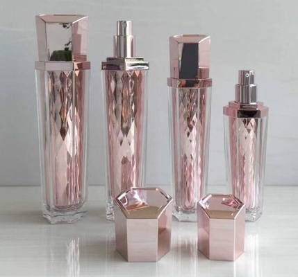 Luxury Cosmetic Packaging Set Customized Design hexagonal with diamond style Plastic Acrylic Lotion Bottles