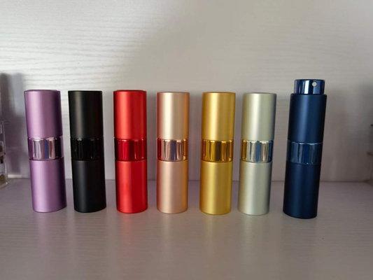 15ml Newarrival luxury cosmetic package easy carry minisize travel aluminum twist up empty spray atomizer perfume bottle