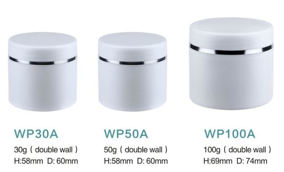 30g 50g 100g White Plastic PP double wall Cosmetic Cream jar
