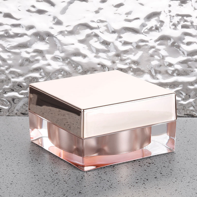 luxury cosmetic cream square rose  gold acrylic double wall jar 20g 30g 50g
