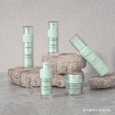 Newly launched wide mouth spiral cosmetic bottle 50ml vacuum subbottling hand-feeling acrylic double-layer lotion bottle