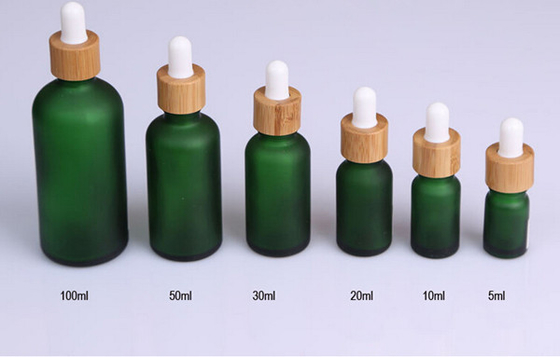 frosted green glass cosmetic dropper bottle 5ml 10ml 15ml 20ml 30ml 50ml 100ml cosmetic bamboo pump packaging