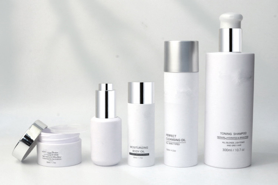 Wholse sale Matte White Cosmetic Packaging Skincare Set Lotion Pump Plastic Bottle And Cream Jar