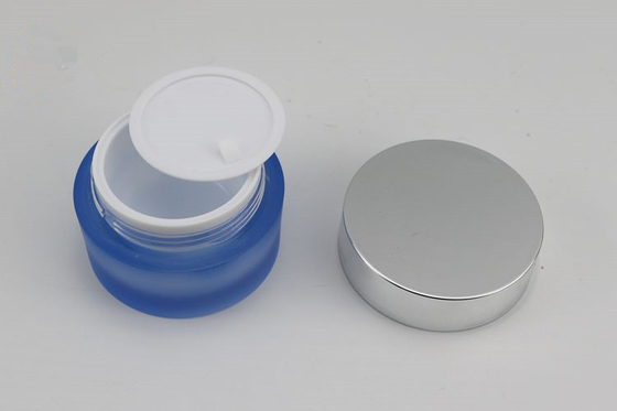 15g Empty blue Plastic Acrylic Cosmetic Eye Face Skin Care Cream Container Jar with shinny Silver Lid Cap