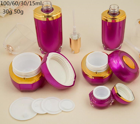 Lady cosmetics packaging 15g/30g/50ml/100ml acrylic luxury gold empty lotion bottle and cream jar/container