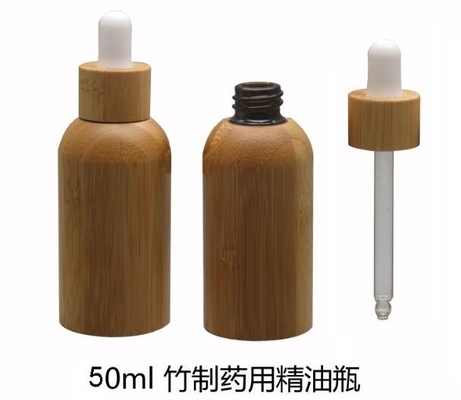 Luxury 50ml  natural bamboo lid cosmetic packaging  dropper glass bottle