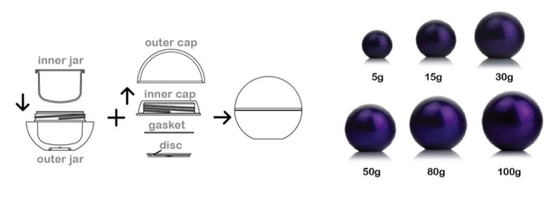 China factory Empty ball15g 30g 50g 100g cosmeticacrylic cream ball jar with logo printing on top