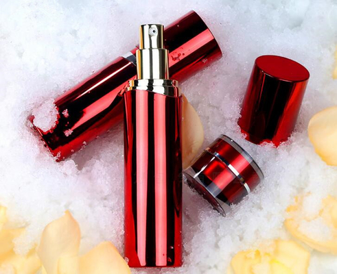 Luxury  red electroplate color personal skin care cosmetic airless bottle jar for eye cream