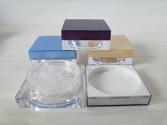 High Quality Transparent 50g Acrylic Square Cosmetic Loose Powder Compact Case Jar with Sifter