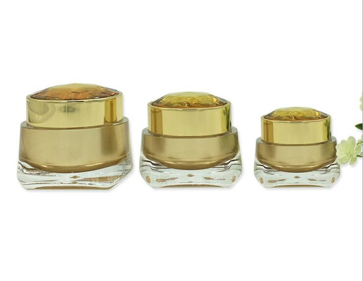 Empty square shape luxury gold acrylic jar with gold top and travel skincare mini 15g packaging  Face Cream Eye Cream