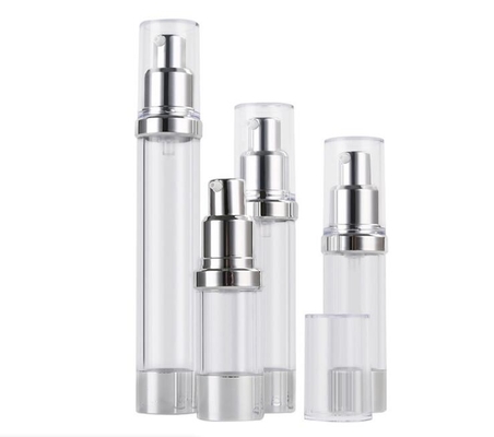 China Supplier Silver Luxury Plastic Cosmetic Bottle 10ml 15ml 20ml 30ml Empty Airless Plastic Serum Pump Dispenser