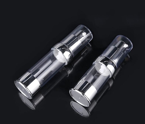 China Supplier Silver Luxury Plastic Cosmetic Bottle 10ml 15ml 20ml 30ml Empty Airless Plastic Serum Pump Dispenser