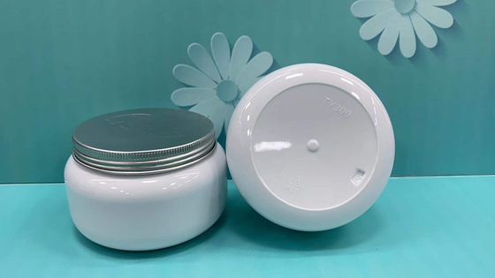 300ml 10oz Cosmetic Facial Mask white Jar PET  Jar with Screw aluminum Cap