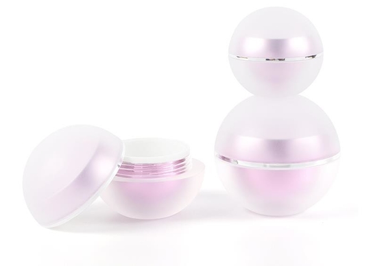 froted pearl pink ball shape luxury cosmetic acrylic Jar and Bottle pot  for Cosmetic Packaging with gold line