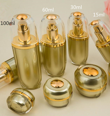 Lady cosmetics packaging 15g/30g/50ml/100ml acrylic luxury gold empty lotion bottle and cream jar/container