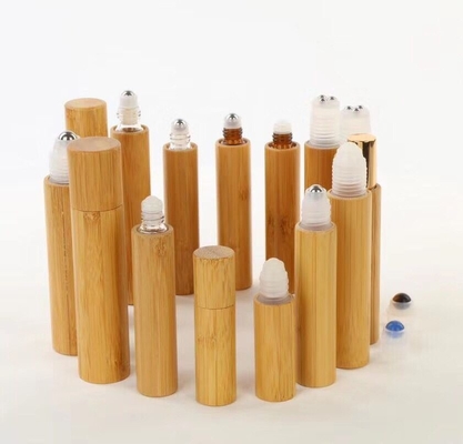 New Products Engraving Logo 100% Organic Bamboo Cosmetic Packaging Bamboo Roll On Bottle Empty Glass Tube for  Perfume